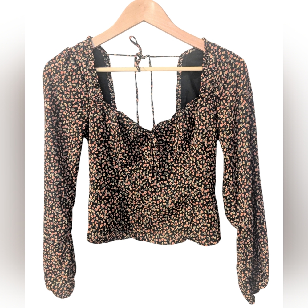 ABERCROMBIE & FITCH Floral Long Sleeve Crop Top Blouse XS